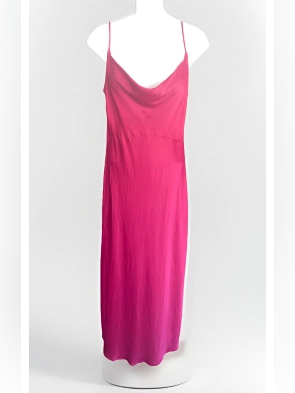 Anthropologie Cali Satin Cowl Neck Midi Slip Dress Size L Pink Adjustable Straps